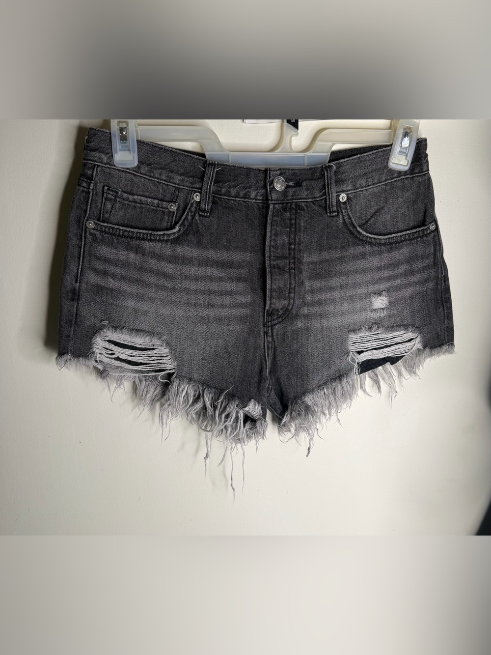 We The Free Distressed Black-Gray High-Rise Jean Shorts